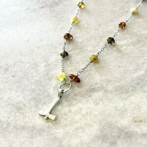 Swedish Artisan made sterling mjolnir and Amber necklace